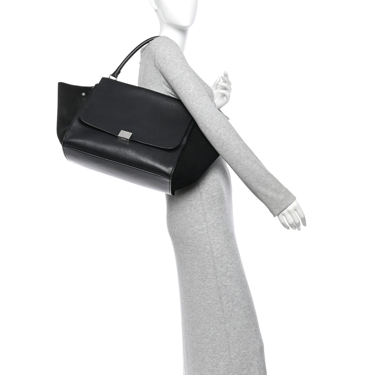 Celine Drummed Calfskin Suede Large Trapeze Black 2 of 9