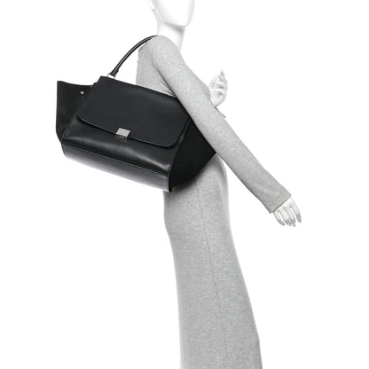 Celine Drummed Calfskin Suede Large Trapeze Black 2 of 9