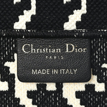 Christian Dior Canvas Macro Houndstooth Embroidered Medium Book Tote Black White 6 of 11