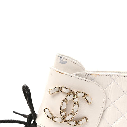 Chanel Shiny Goatskin Calfskin Quilted Lace Up Combat Boots 40 Black White 8 of 10