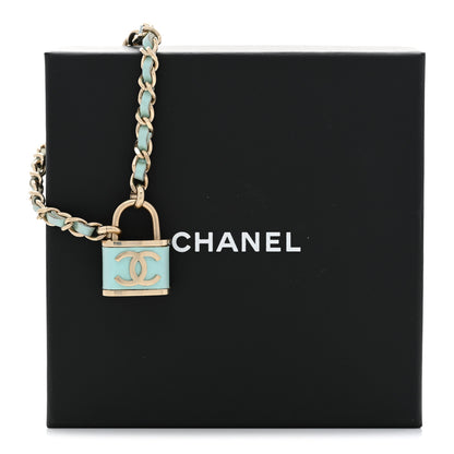Chanel Metal Iridescent Lambskin Lock Bracelet Gold Light Blue 5 of 5