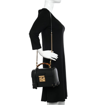 Gucci Calfskin Small Padlock Bamboo Shoulder Bag Black 2 of 10