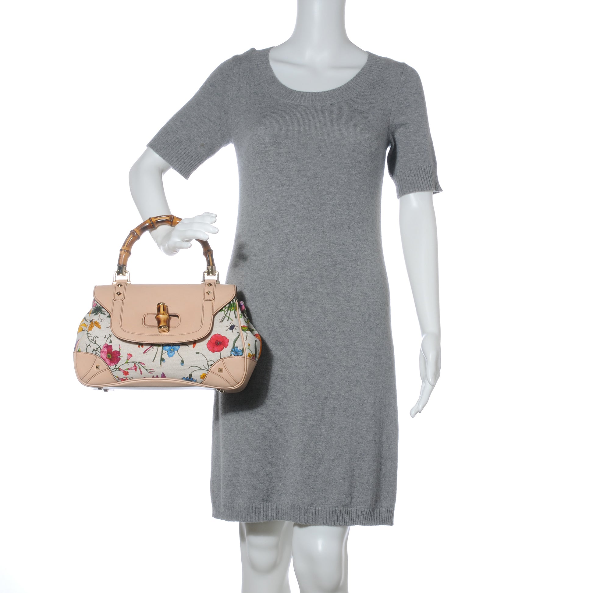 Gucci Floral Flora Canvas Bamboo Top Handle Bag 2 of 9