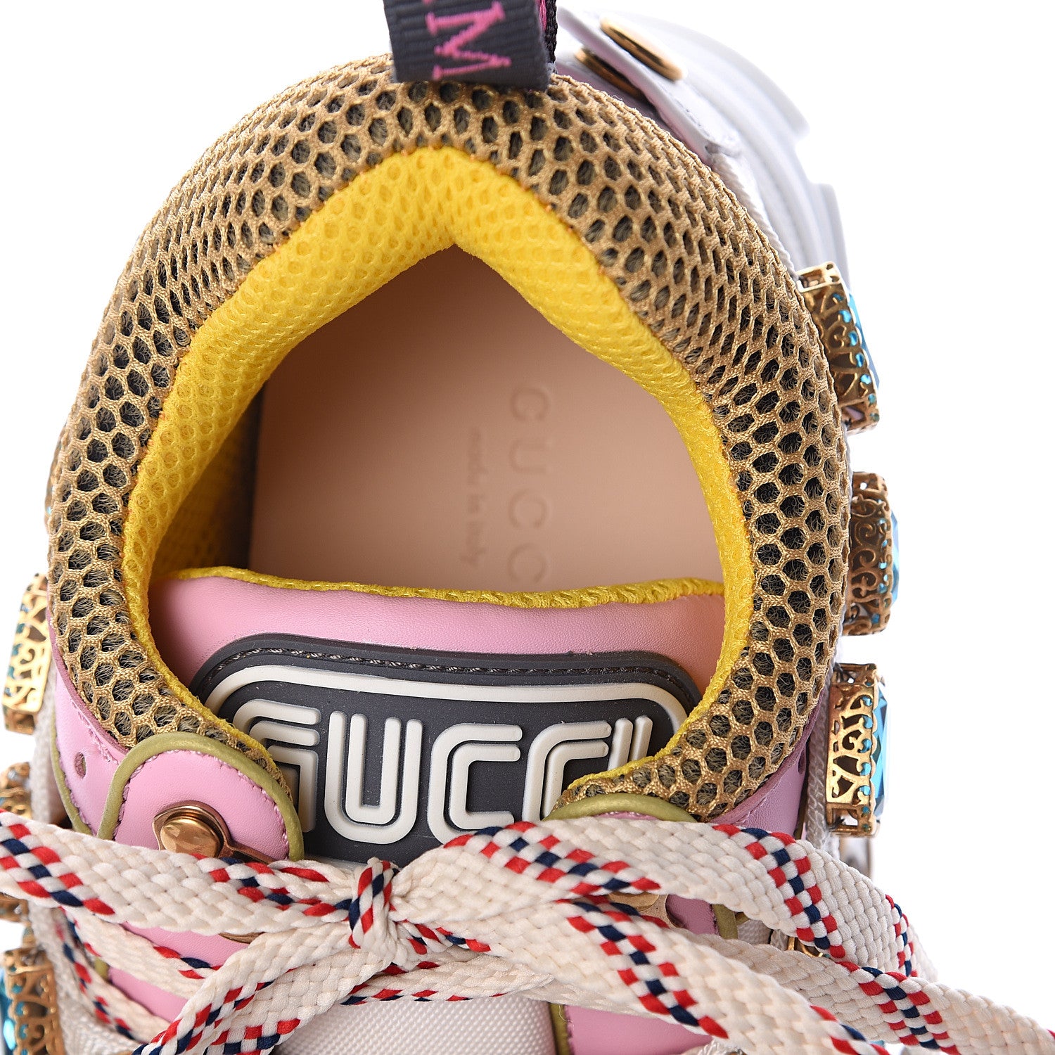 Gucci X SEGA Nylon Calfskin Suede Removable Crystals Flashtrek Sneakers 36.5 Great White Crop Soft Pink 6 of 7