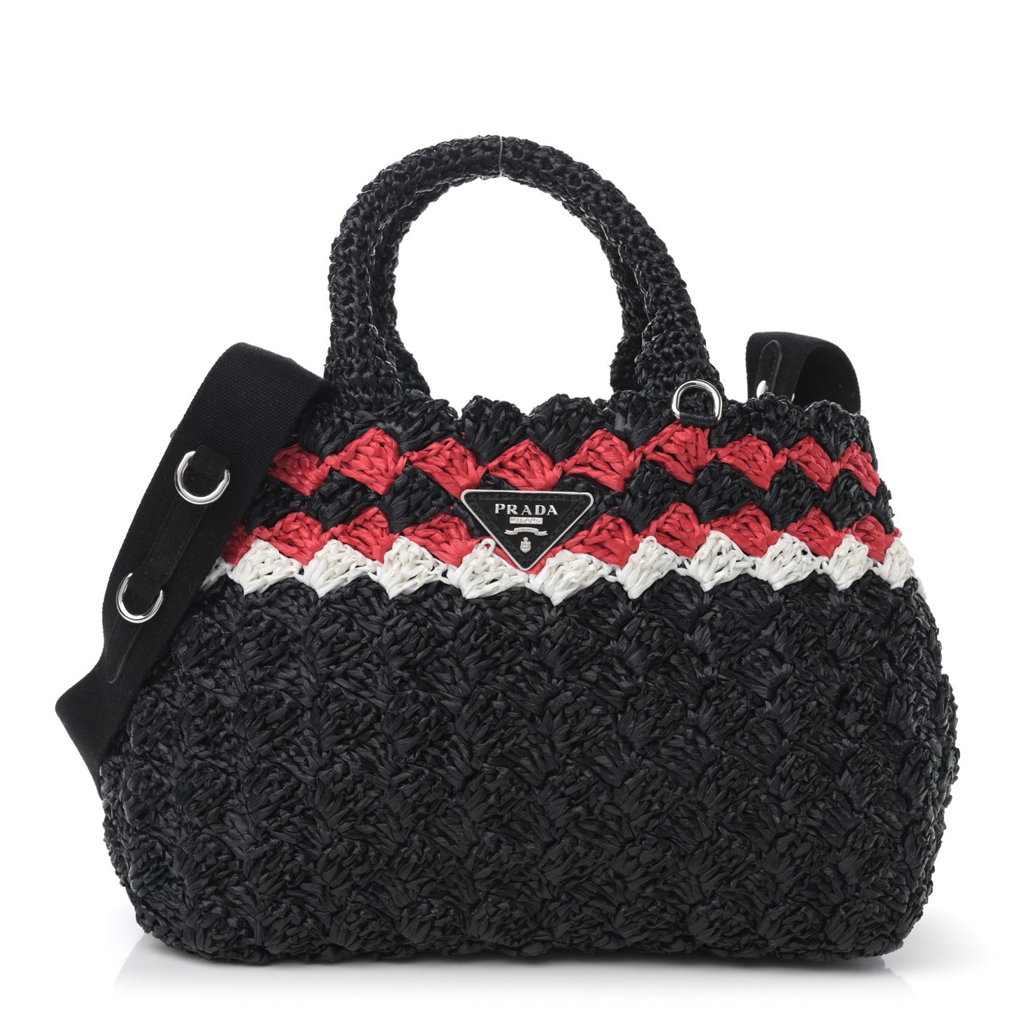Raffia Crochet Giardiniera Tote Black