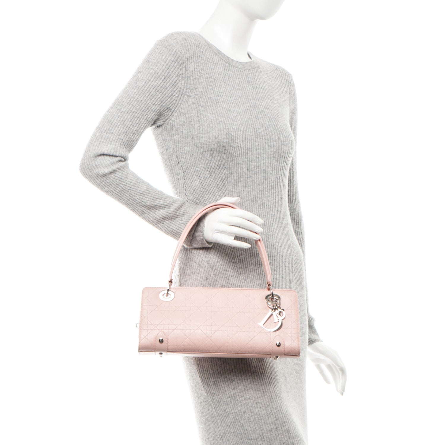 Christian Dior Calfskin Cannage Stitched East West Lady Dior Rose Clair 2 of 8
