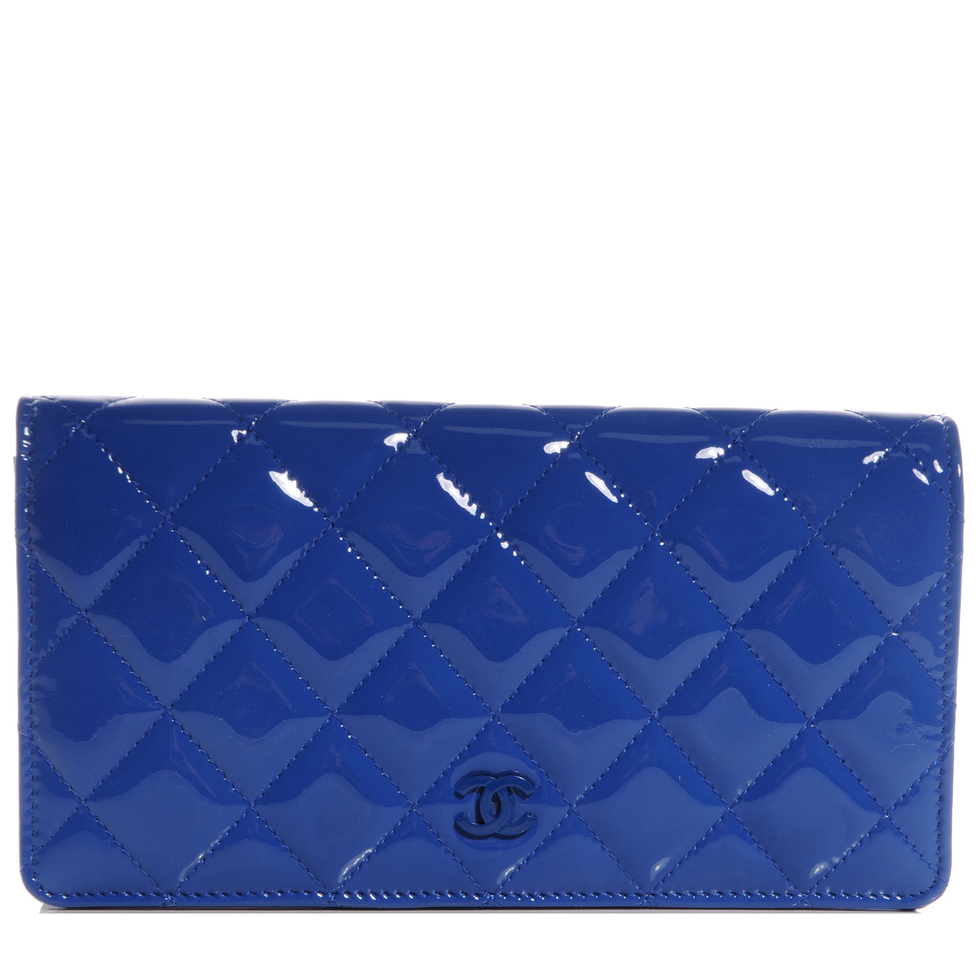 Chanel Patent Quilted Yen Wallet Dark Blue 1 of 8