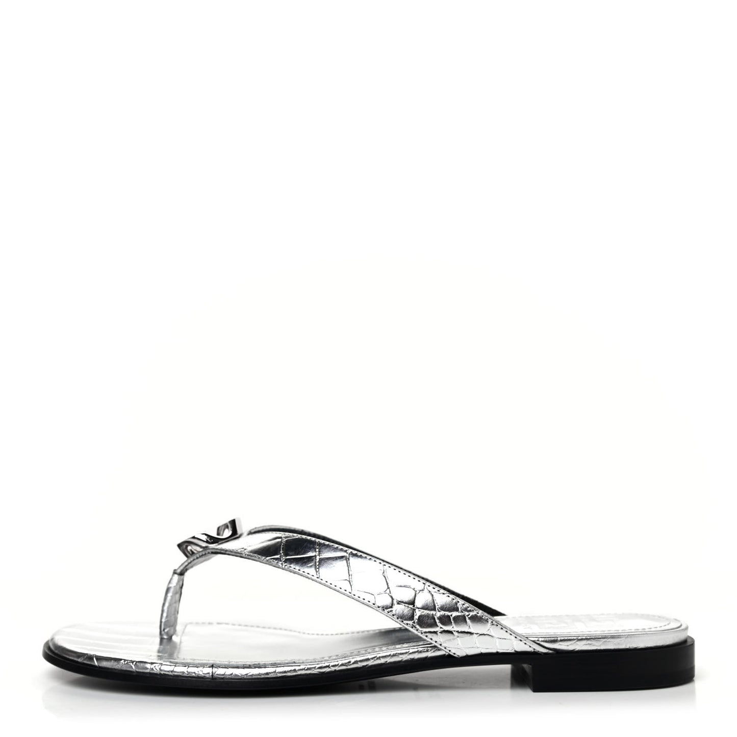 Calfskin G Chain Thong Sandals 38.5 Silver