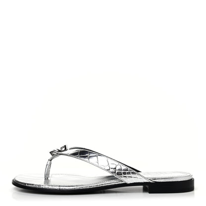 Givenchy Calfskin G Chain Thong Sandals 38.5 Silver 1 of 4
