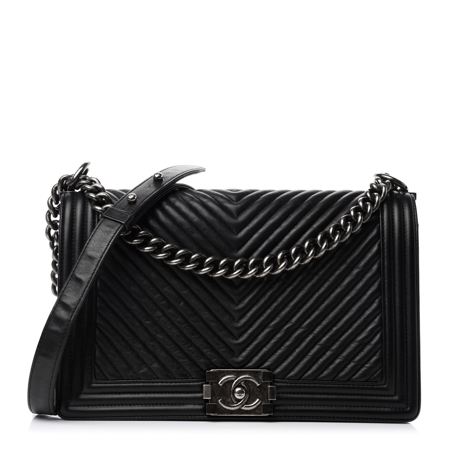 Calfskin Chevron Quilted New Medium Boy Flap Black