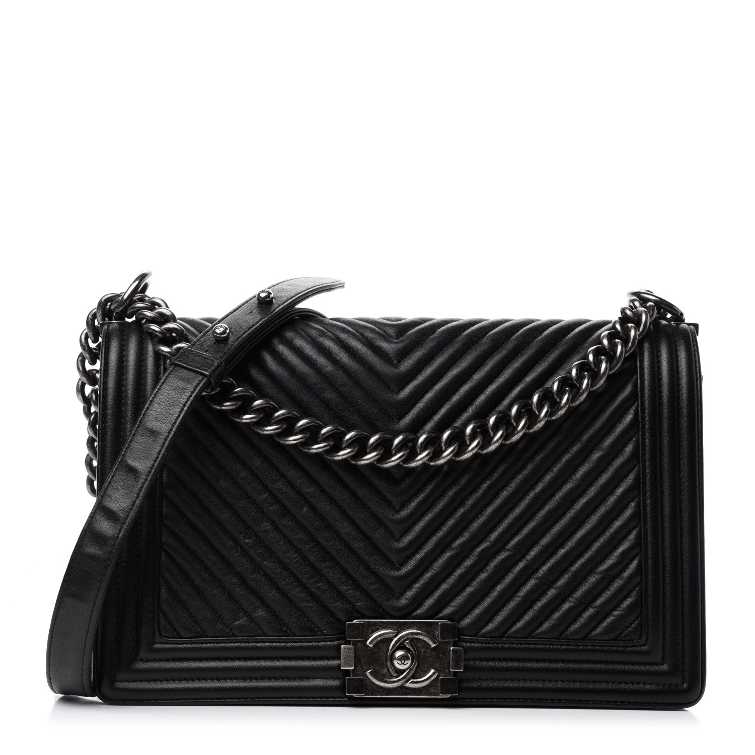 Chanel Calfskin Chevron Quilted New Medium Boy Flap Black 1 of 10