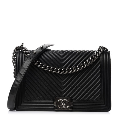 Chanel Calfskin Chevron Quilted New Medium Boy Flap Black 1 of 10