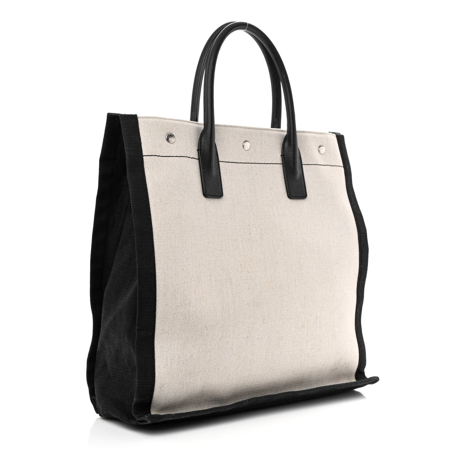 Linen Calfskin Rive Gauche North South Tote White Black