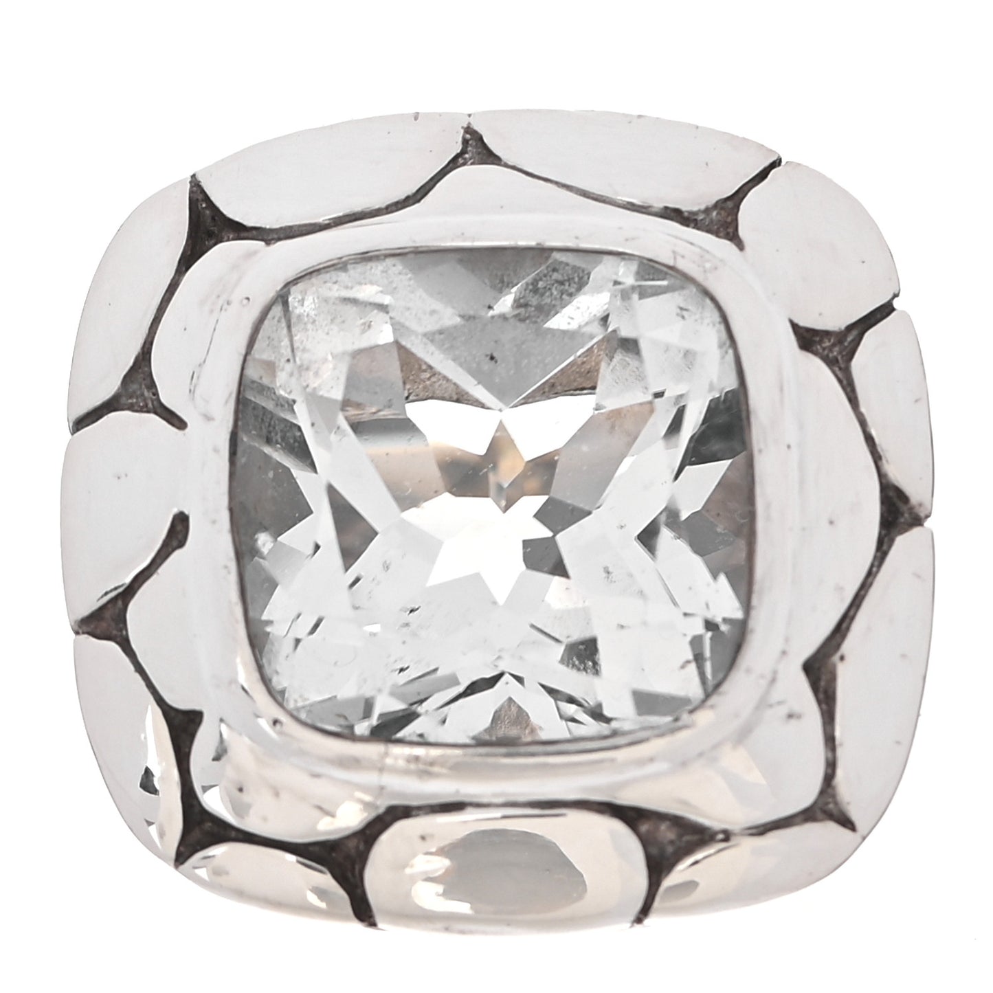 Sterling Silver White Topaz Batu Kali Square Ring 54 7