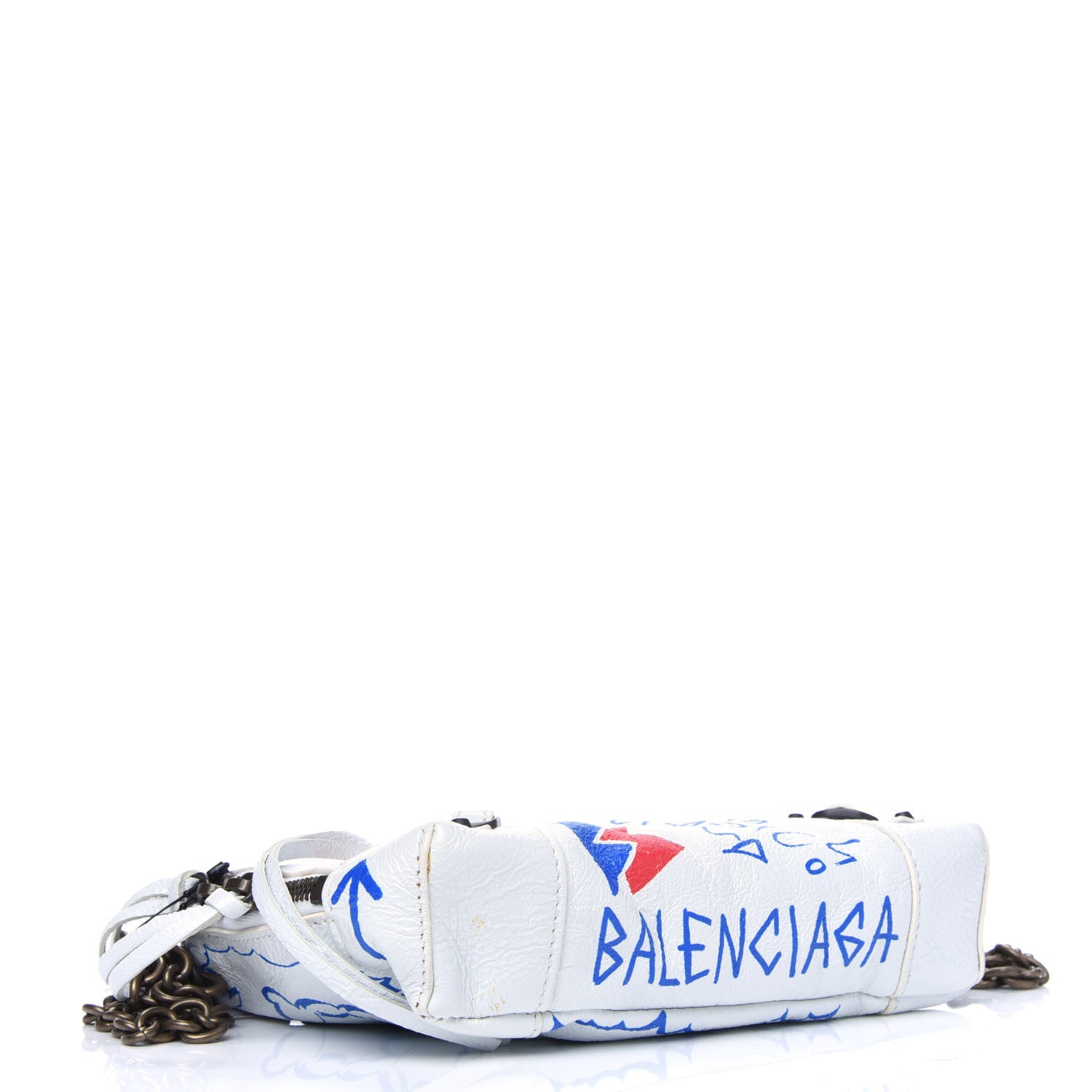 Balenciaga Agneau Graffiti All Over Classic Hardware Reporter XS White Bleu Rouge 3 of 5