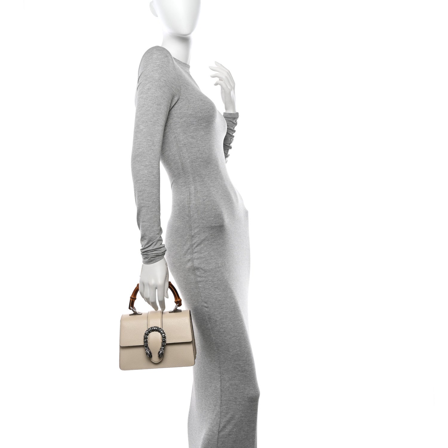 Gucci Textured Calfskin Crystal Bamboo Web Mini Dionysus Top Handle Bag Mystic White 2 of 11