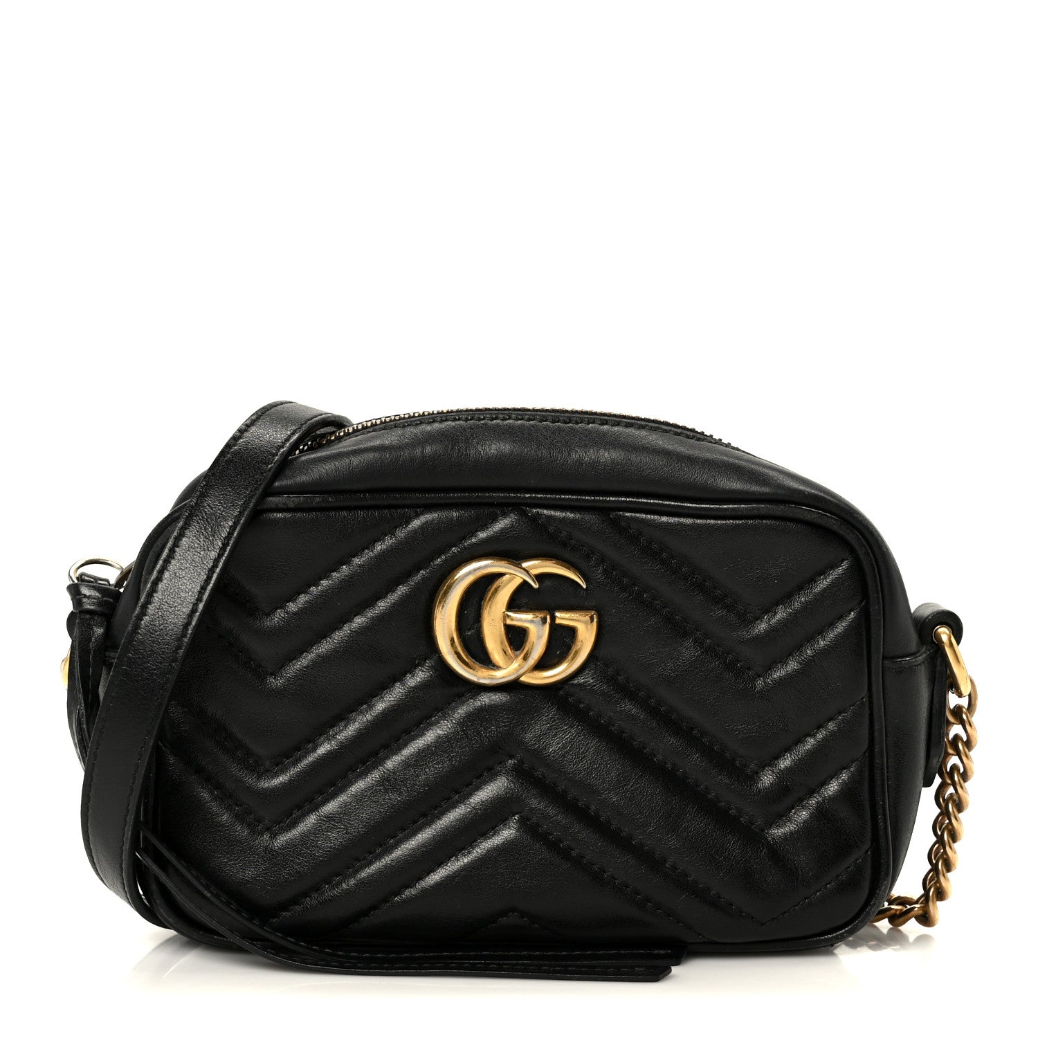 Gucci Calfskin Matelasse Mini GG Marmont Chain Shoulder Bag Black 1 of 10