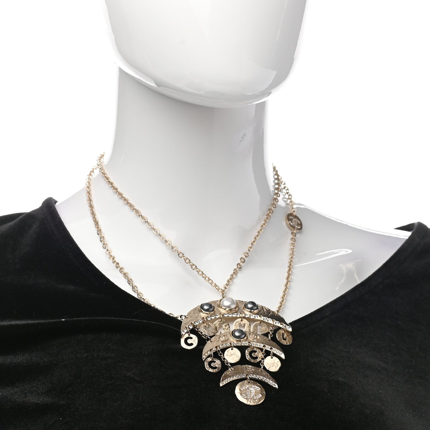 Crystal CC Pearl Drop Pendant Necklace