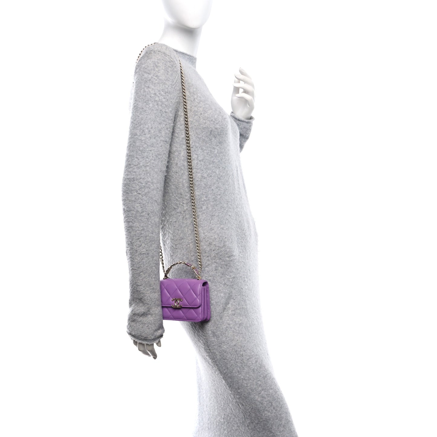 Lambskin Quilted Pick Me Up Clutch With Chain Purple