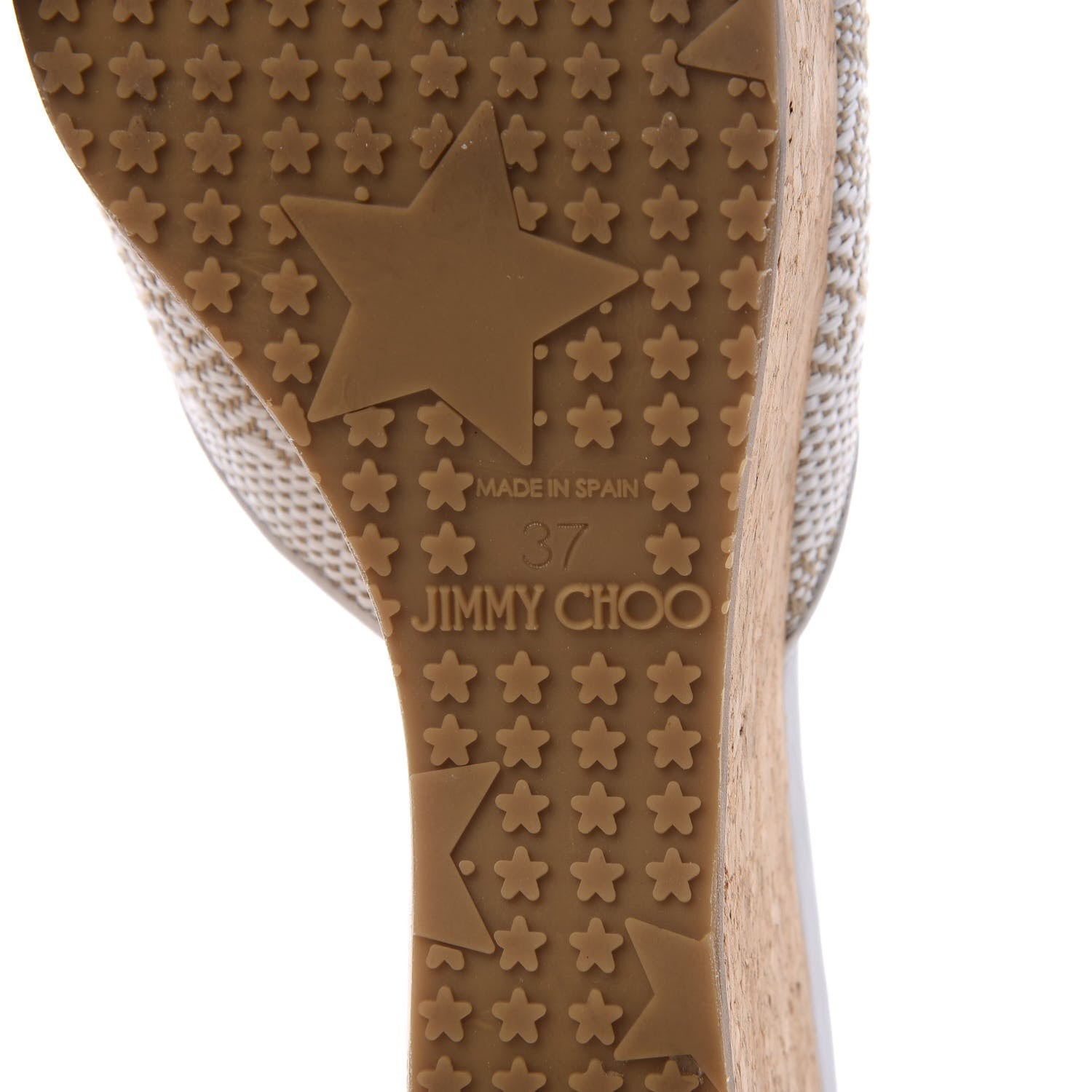 Jimmy Choo Woven Fabric Cork Prima Wedge Sandals 37 White Marble 9 of 9