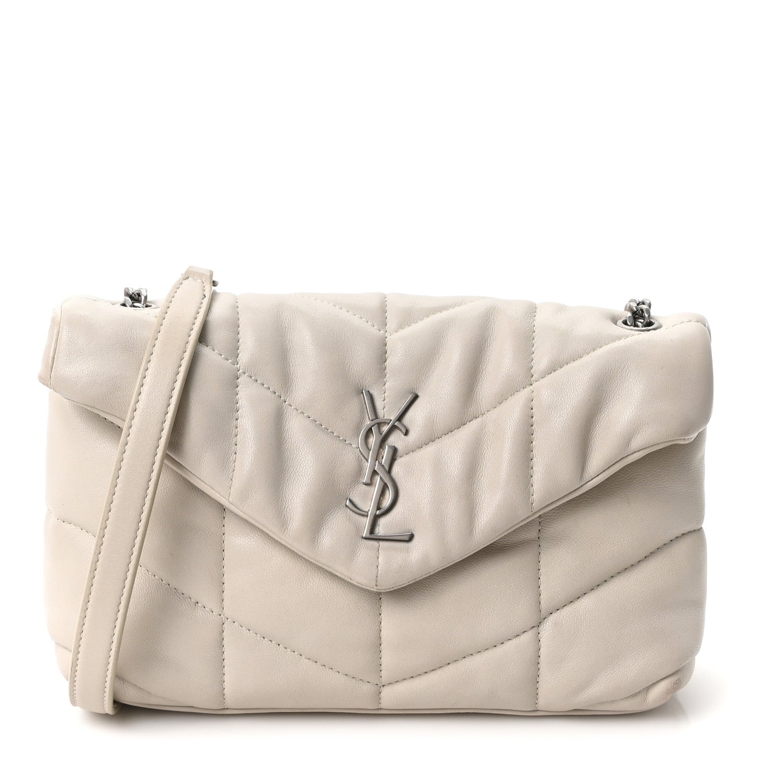 Saint Laurent Lambskin Quilted Toy Loulou Puffer Monogram Chain Satchel Crema Soft 1 of 10