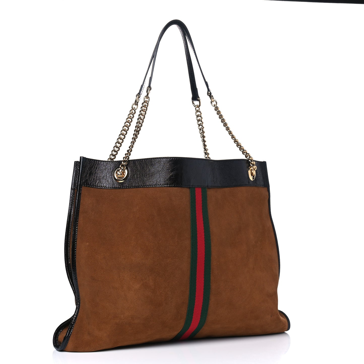 Suede Patent Large Rajah Chain Tote Nocciola Black