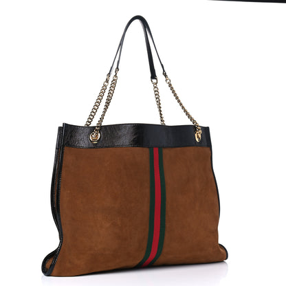 Gucci Suede Patent Large Rajah Chain Tote Nocciola Black 3 of 13