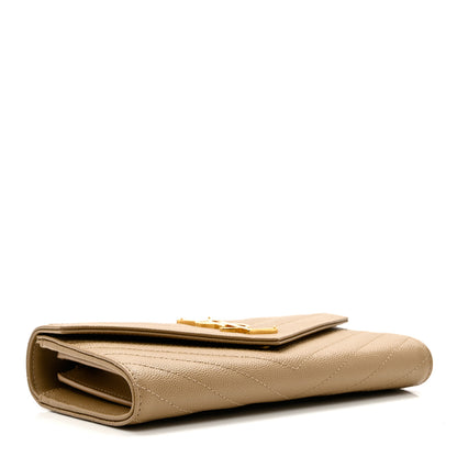Saint Laurent Grain De Poudre Matelasse Chevron Monogram Flap Wallet Dark Latte 3 of 7