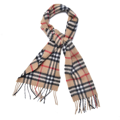 Burberry Cashmere Vintage Check Fringe Scarf Camel 1 of 4