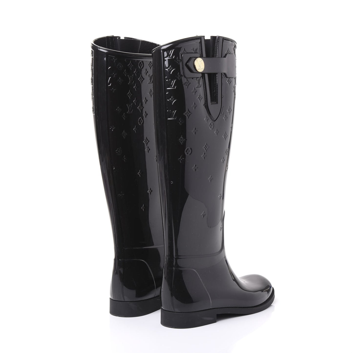 Rubber Embossed Monogram Drops High Rain Boots 35 Black