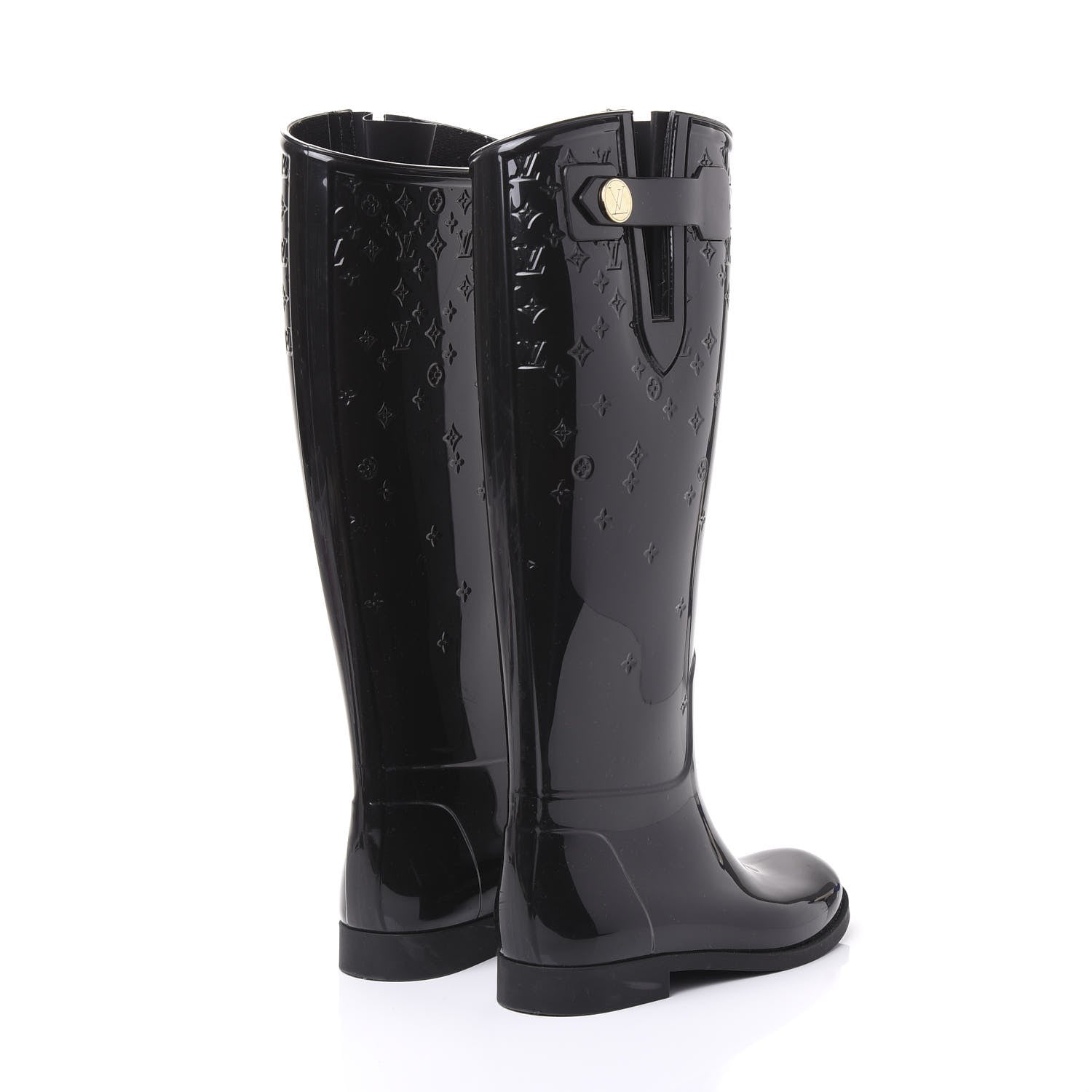 Louis Vuitton Rubber Embossed Monogram Drops High Rain Boots 35 Black 4 of 7