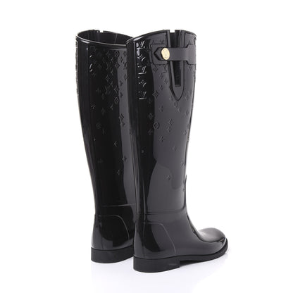 Louis Vuitton Rubber Embossed Monogram Drops High Rain Boots 35 Black 4 of 7