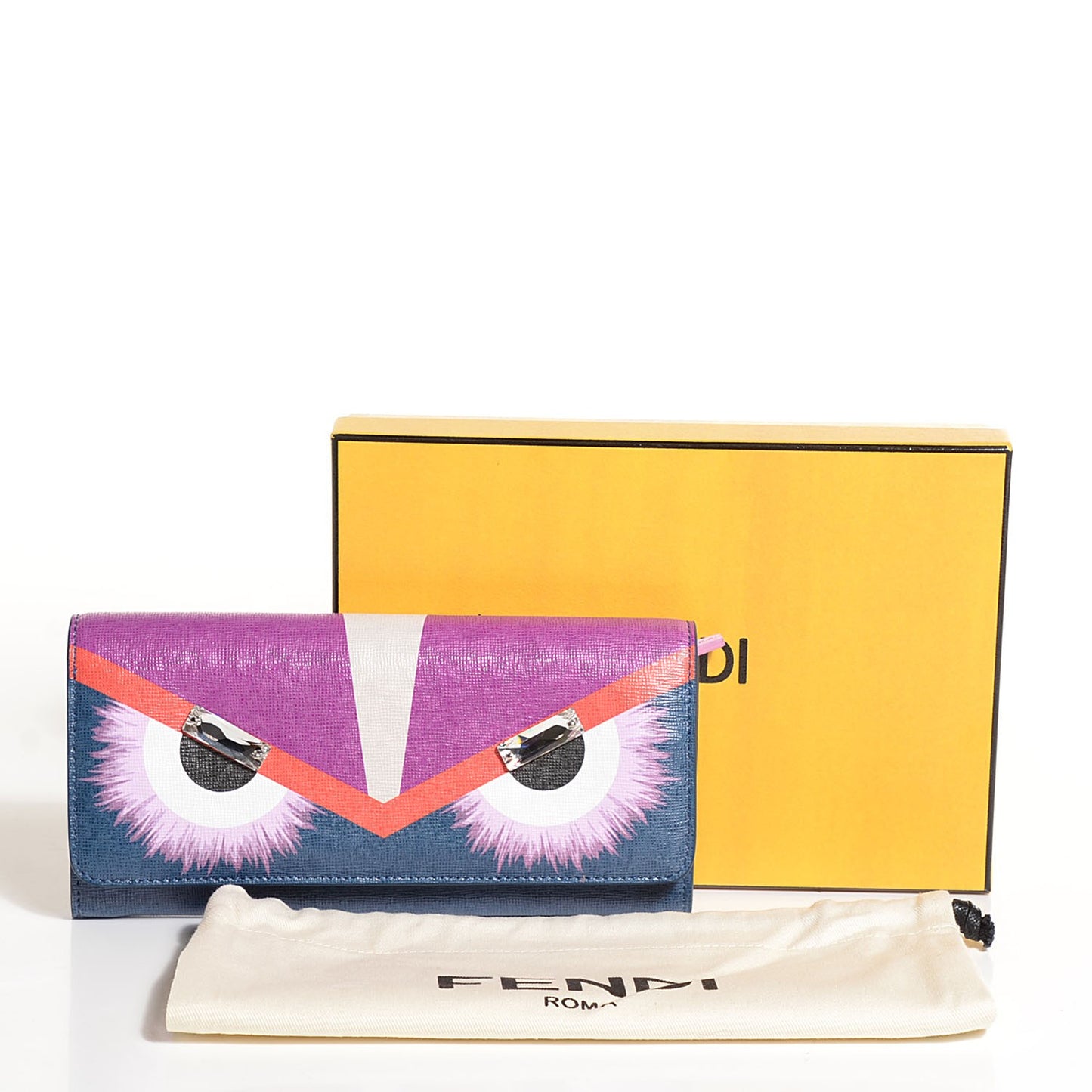 Vitello Elite Crystal Eye Monster Continental Wallet Cobalt Lavender Pink