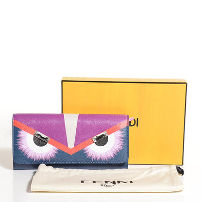 Fendi Vitello Elite Crystal Eye Monster Continental Wallet Cobalt Lavender Pink 9 of 9
