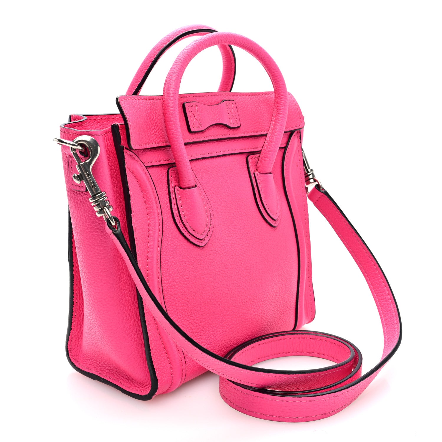 Celine Drummed Calfskin Nano Luggage Fluo Pink 3 of 10