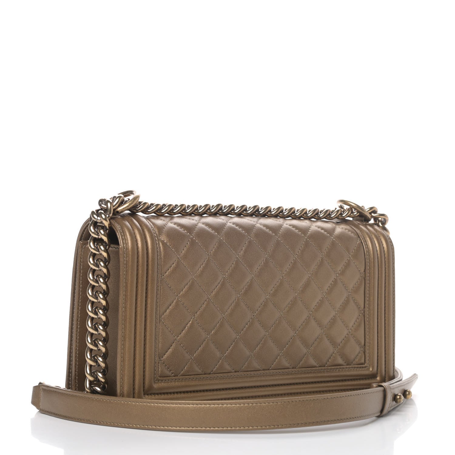 Chanel Metallic Lambskin Quilted Medium Boy Flap Dark Gold 2 of 4