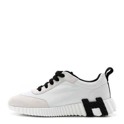 Hermes Goatskin Suede Goatskin Bouncing Sneakers 37 White Black 1 of 9