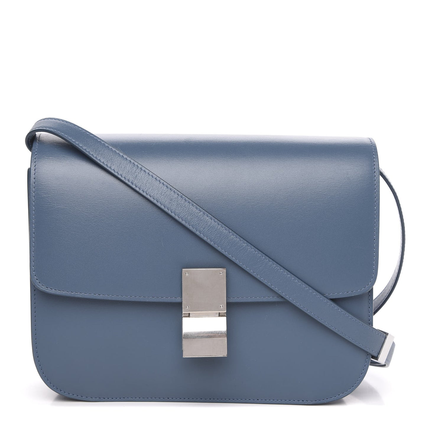 Box Calfskin Medium Classic Box Flap Bag Blue Slate