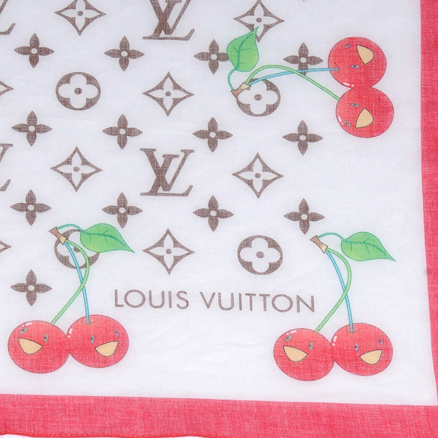 Louis Vuitton Cotton Monogram Cerises Scarf White 3 of 4