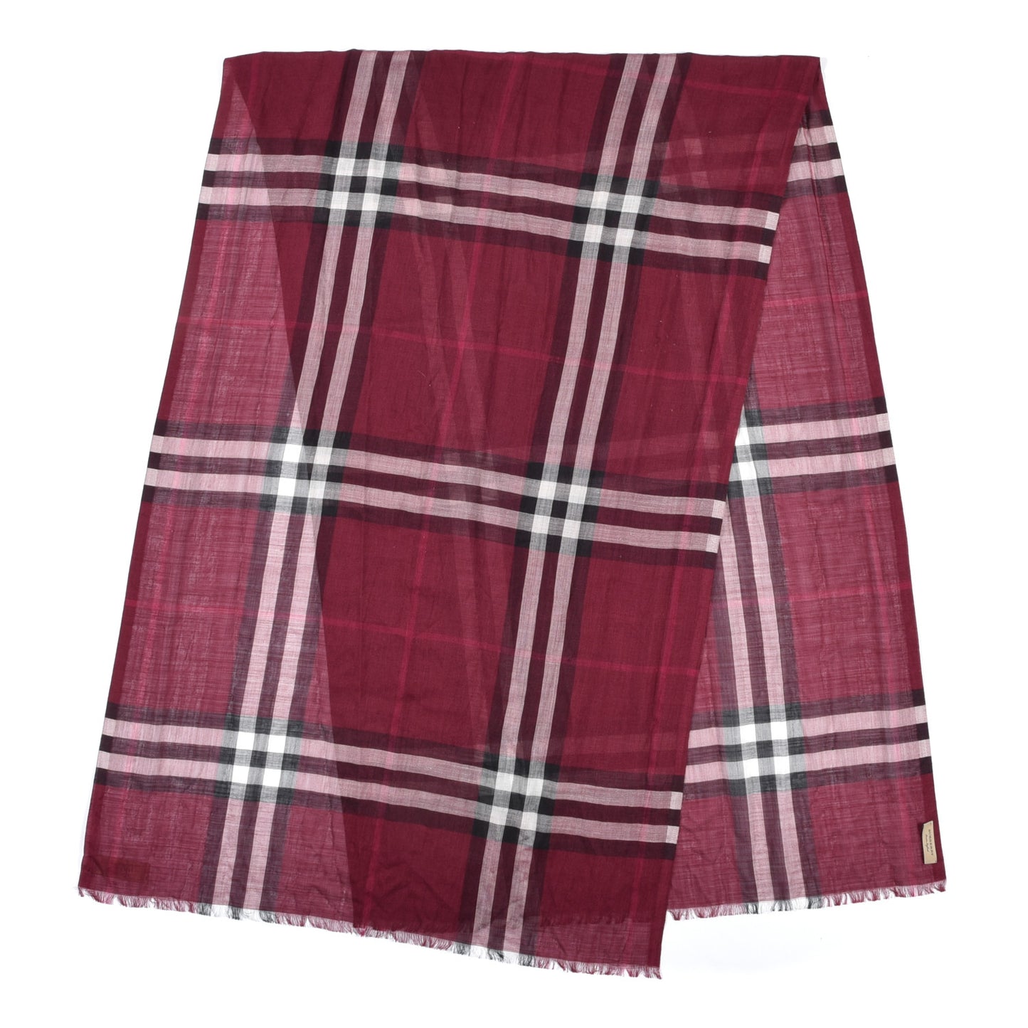 Wool Silk Gauze Giant Check Scarf Plum