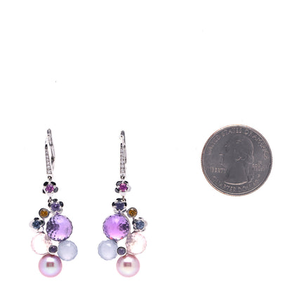 Chanel 18K White Gold Diamond Gemstone Pearl Mademoiselle Drop Earrings 2 of 5