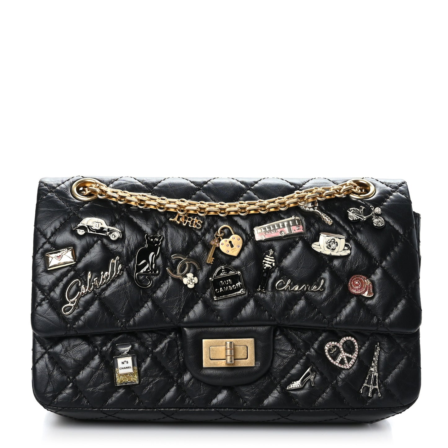 Aged Calfskin Lucky Charms 2.55 Reissue 225 Flap Black