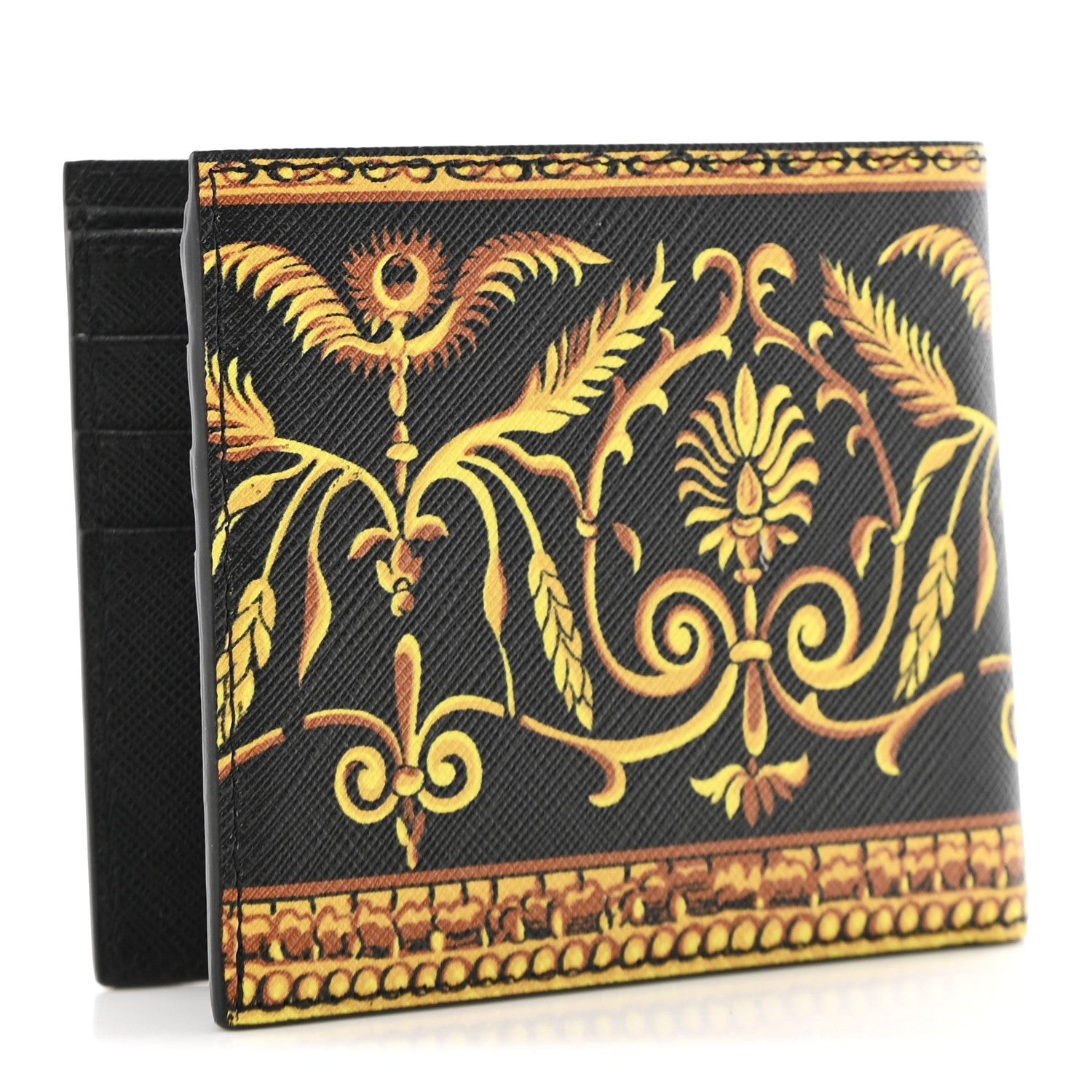 Versace Calfskin PVC Barocco Printed Bi-Fold Wallet Black Gold 3 of 7