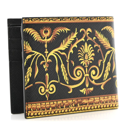 Versace Calfskin PVC Barocco Printed Bi-Fold Wallet Black Gold 3 of 7