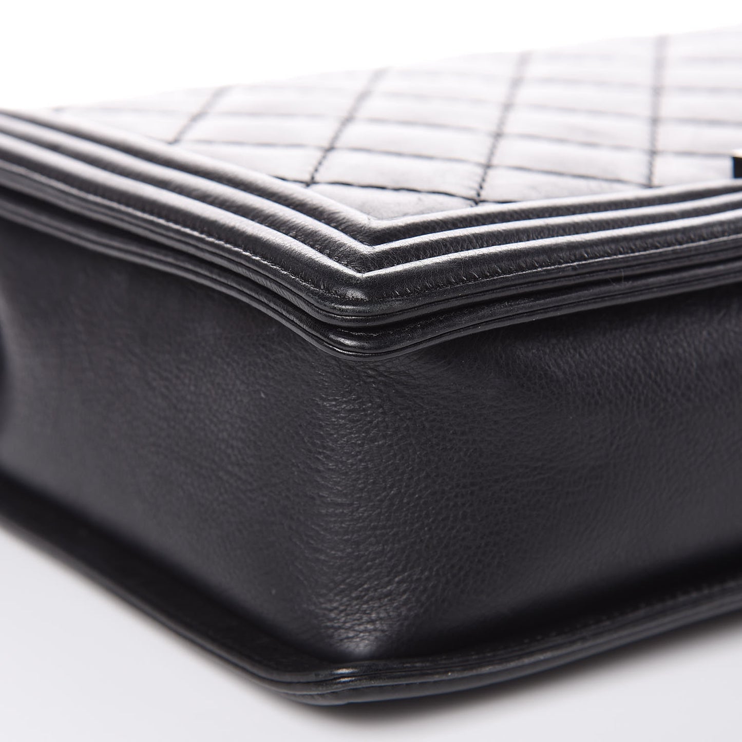 Calfskin Double Stitch Large Boy Flap Black