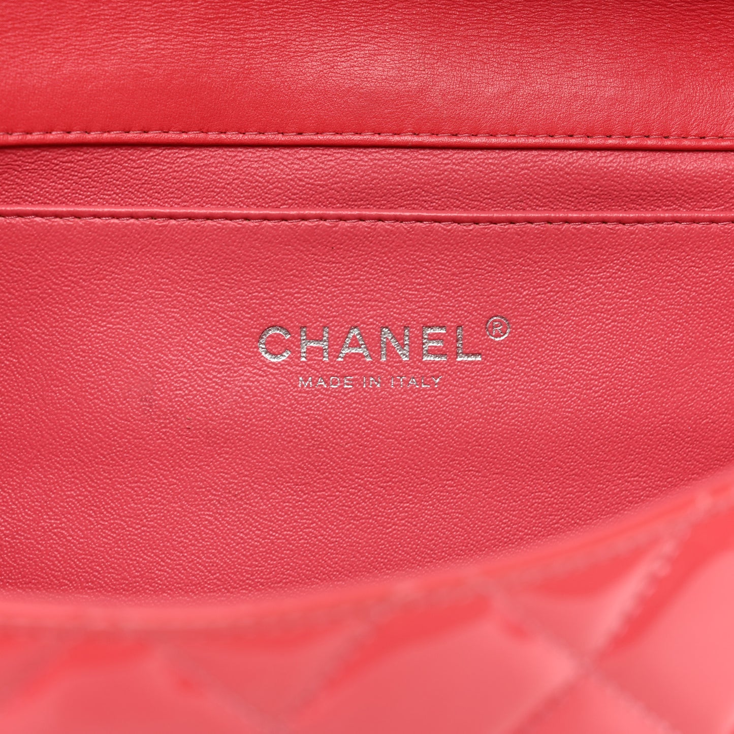 Patent Quilted Clutch with Chain Flap Fuchsia