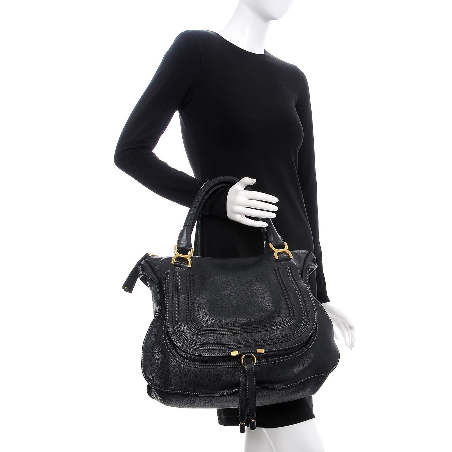 Calfskin Large Marcie Satchel Black
