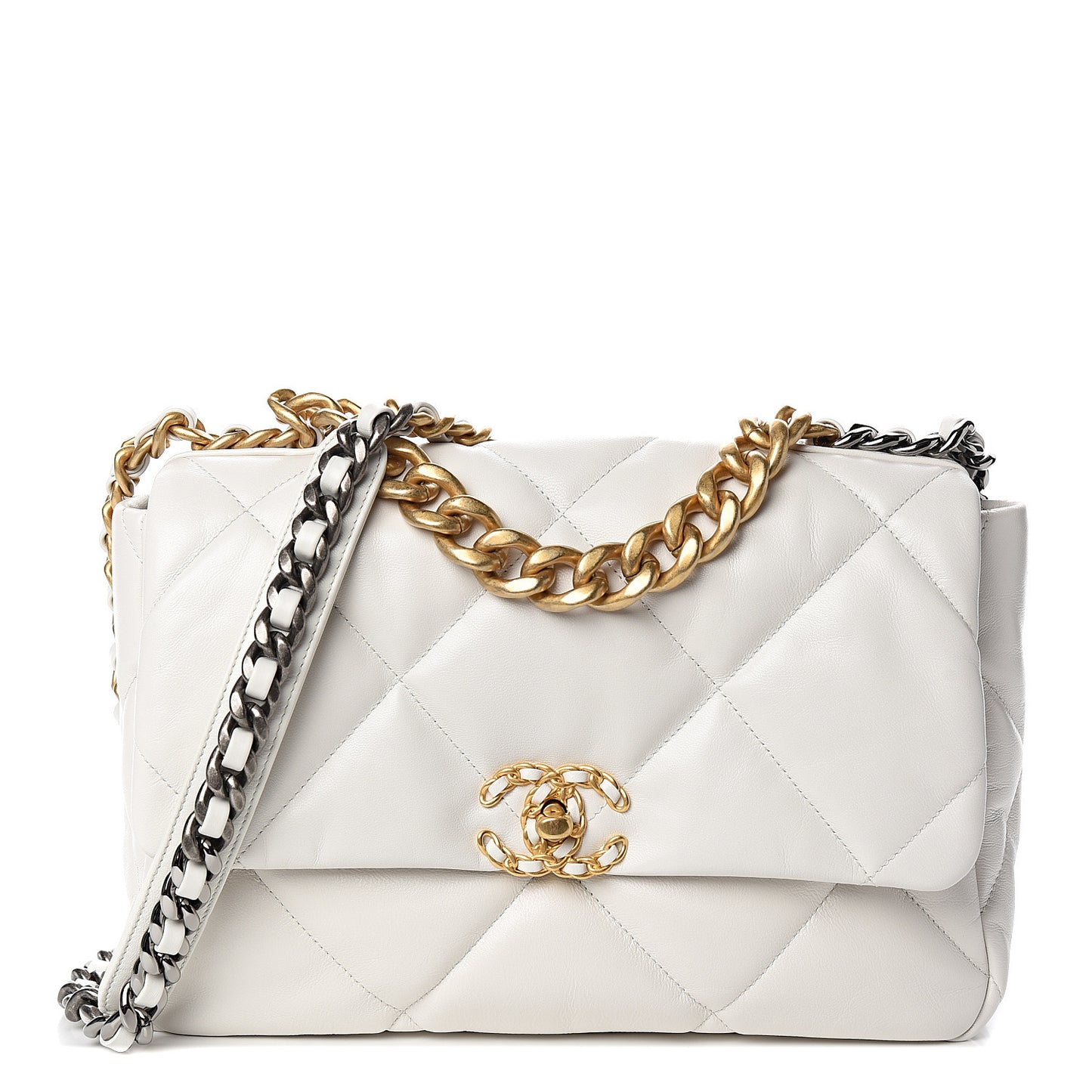 Goatskin Quilted Large 19 Flap White