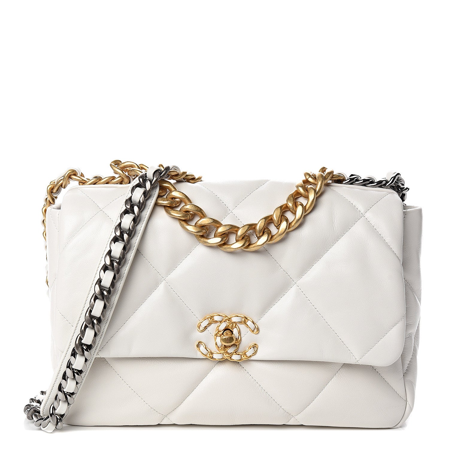 Chanel Goatskin Quilted Large 19 Flap White 1 of 10