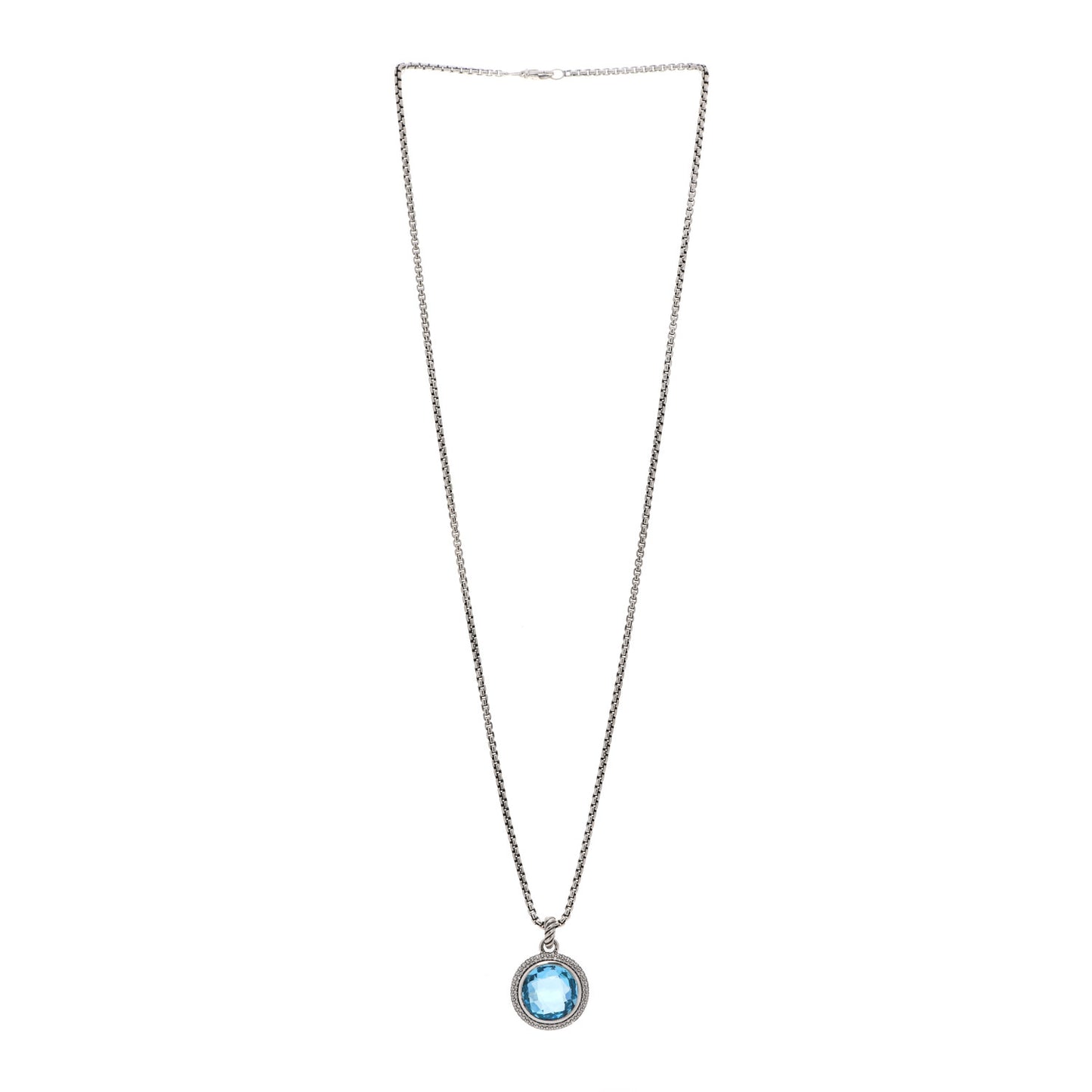 Sterling Silver Diamond Blue Topaz 16mm Petite Cerise Pendant Necklace